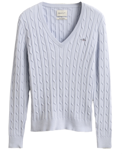 Gant - Cable V-Neck Strik - Light Blue